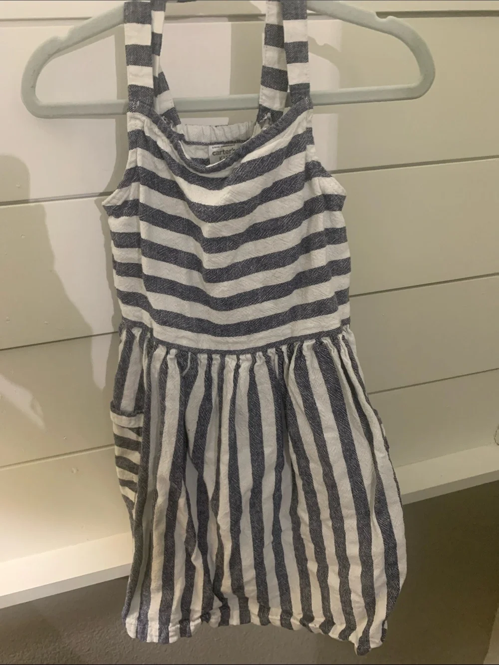 Carter's White & Navy Striped Sleeveless Cotton Dress